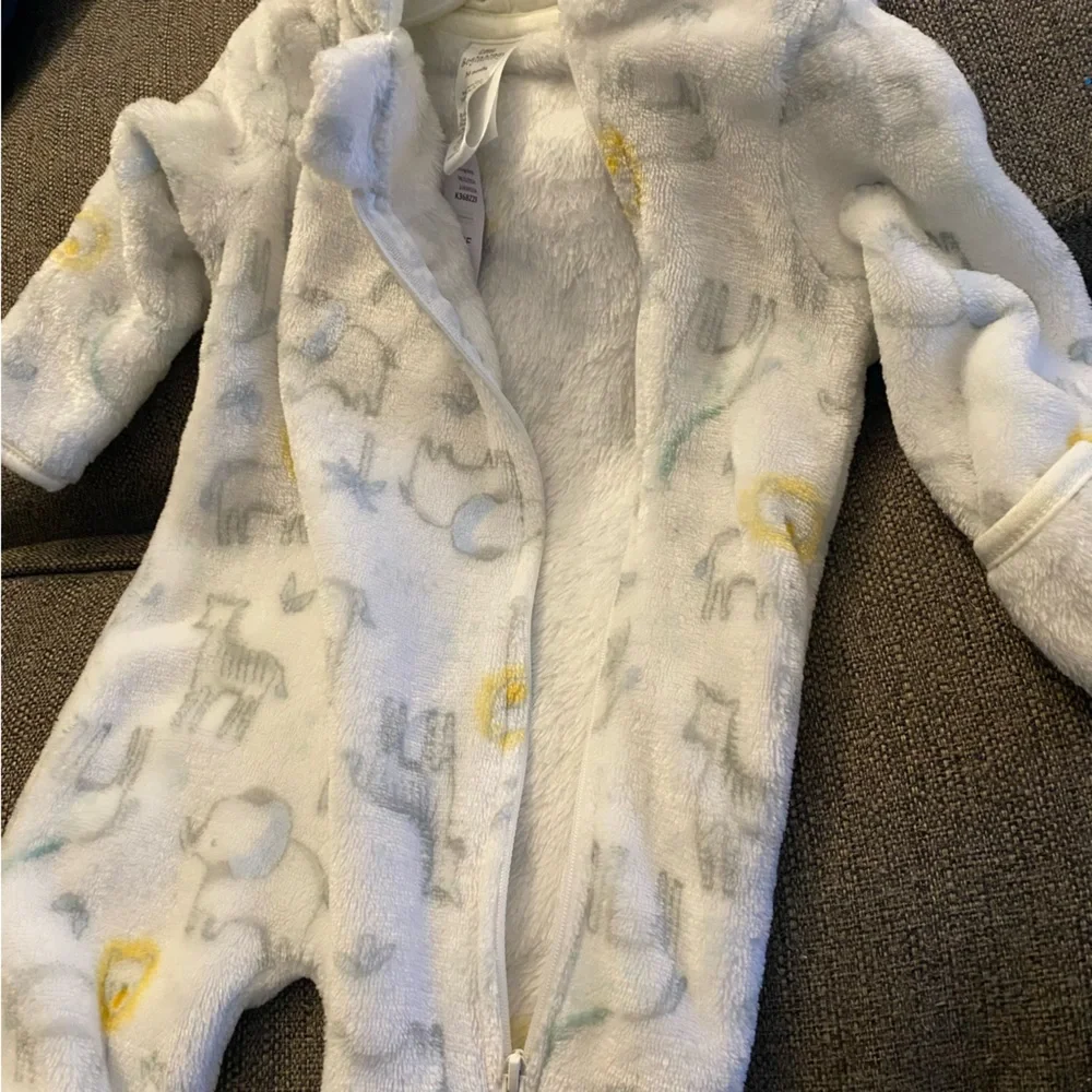 Little Beginnings White Zoo Animal Zip Up Pram Footie Pajamas Baby Boy 3 - 6 M